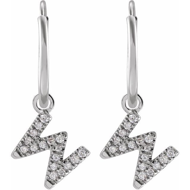 14K White .06 CTW Natural Diamond Single Initial W Hoop Earring