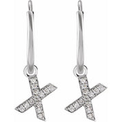 14K White .04 CTW Natural Diamond Single Initial X Hoop Earring