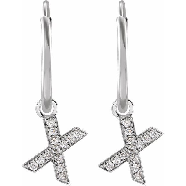 14K White .04 CTW Natural Diamond Single Initial X Hoop Earring