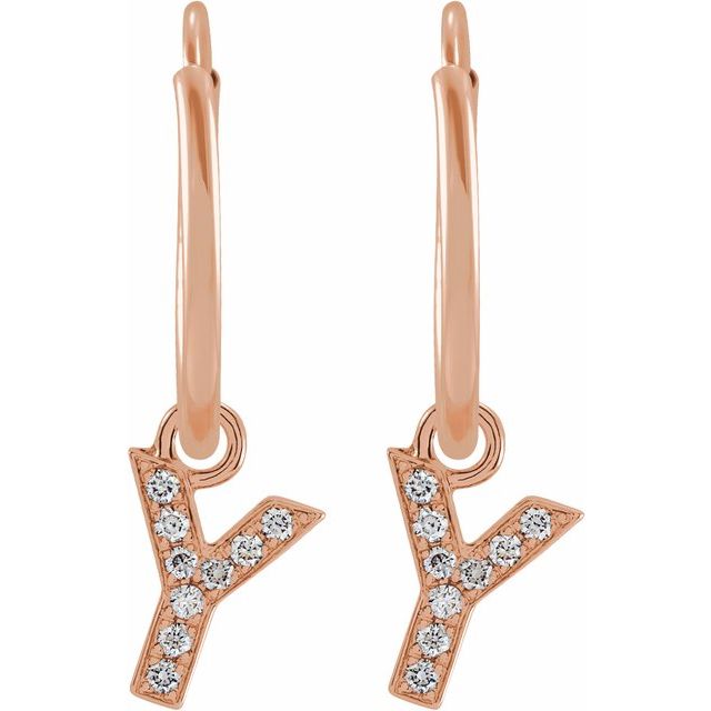 14K Rose .03 CTW Natural Diamond Single Initial Y Hoop Earring