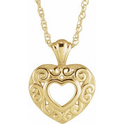 14K Yellow 12.9x10.1 mm Pierced Heart 14" Necklace