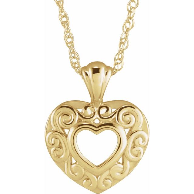 14K Yellow 12.9x10.1 mm Pierced Heart 14" Necklace