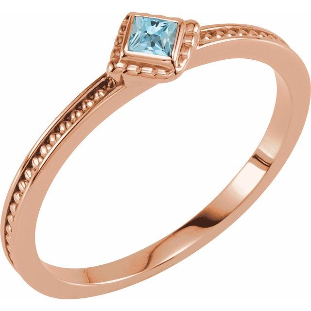 14K Rose Natural Aquamarine Stackable Family Ring - 71520:6010:P