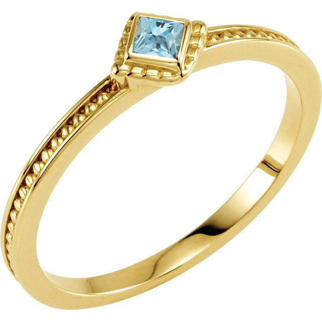 14K Yellow Natural Aquamarine Family Stackable Ring - Elegant Design
