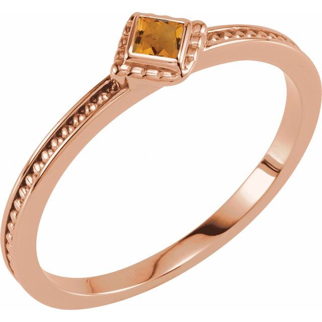 14K Rose Natural Citrine Family Stackable Ring - Elegant Design