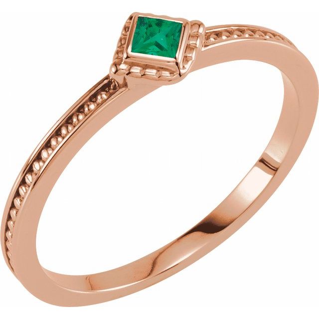 14K Rose Natural Emerald Family Stackable Ring - Stylish Stackable Jewelry