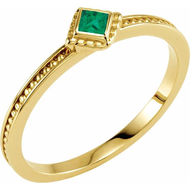 14K Yellow Natural Emerald Family Stackable Ring - Elegant Design