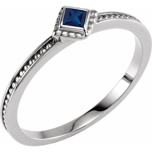 14K White Natural Blue Sapphire Family Stackable Ring - 71520:6032:P