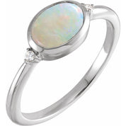 14K White Natural White Opal & .03 CTW Natural Diamond Ring