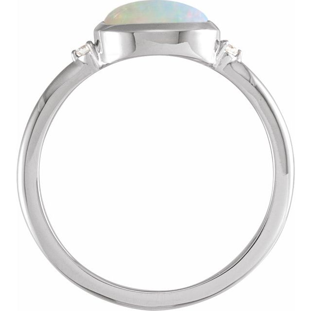 14K White Natural Ethiopian Opal & .03 CTW Natural Diamond Ring