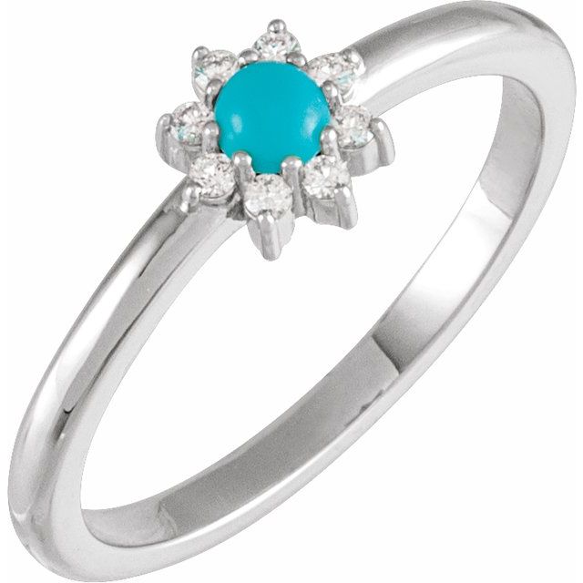 Platinum Natural Turquoise & .07 CTW Natural Diamond Halo-Style Ring