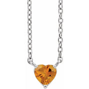 Sterling Silver Natural Citrine Heart 16-18" Necklace