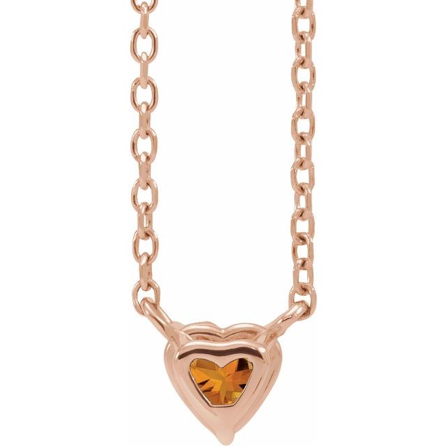 14K Rose Natural Citrine Heart 16-18" Necklace