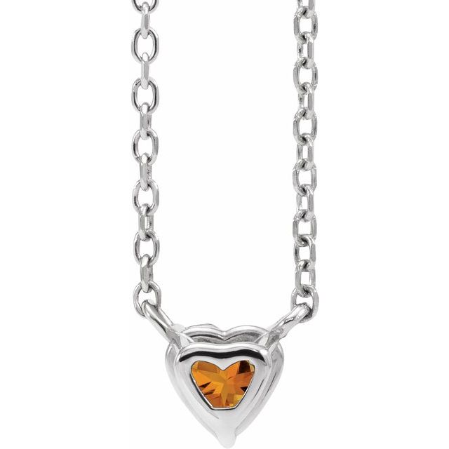 Sterling Silver Natural Citrine Heart 16-18" Necklace