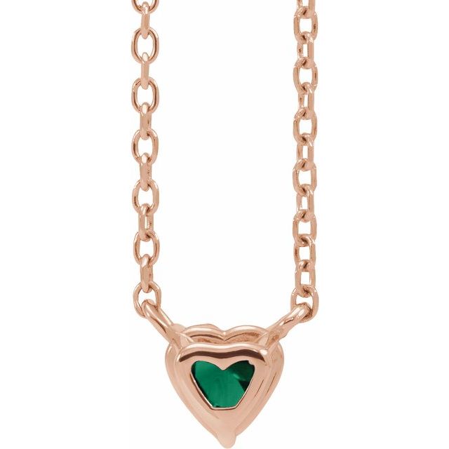 14K Rose Lab-Grown Emerald Heart 16-18" Necklace
