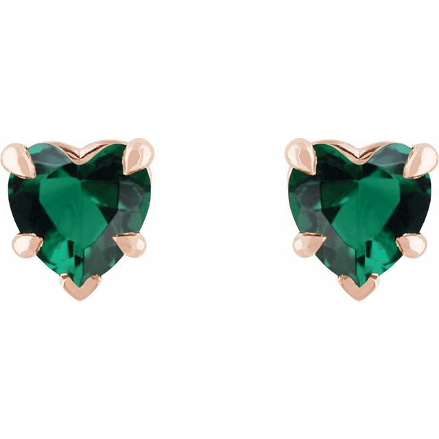 14K Rose Lab-Grown Emerald Stud Earring