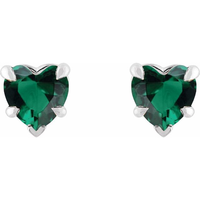 Sterling Silver Lab-Grown Emerald Stud Earring