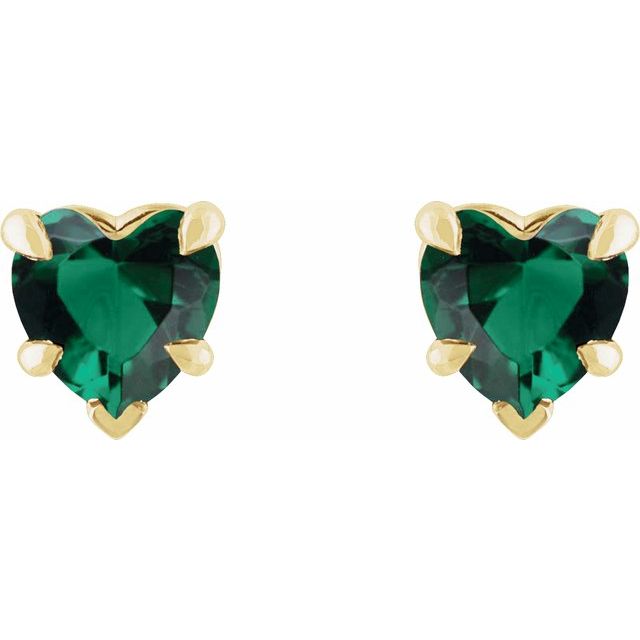 14K Yellow Lab-Grown Emerald Stud Earring