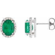 Sterling Silver 6x4 mm Lab-Grown Emerald & .06 CTW Natural Diamond Halo-Style Earrings