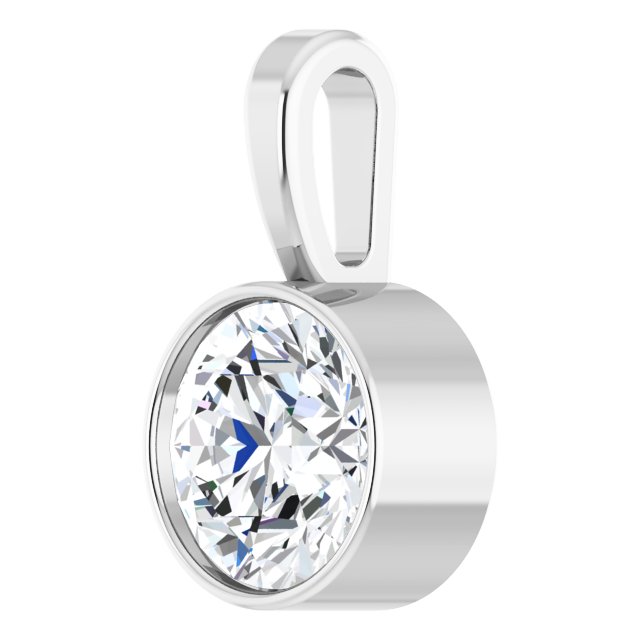 14K White 5/8 CT Natural Diamond Bezel-Set Solitaire Pendant