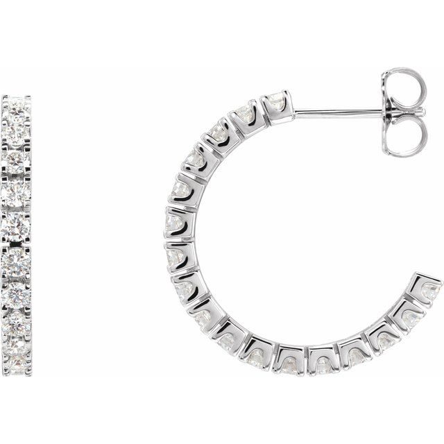 14K White 1 CTW Natural Diamond 20.5 mm Hoop Earrings