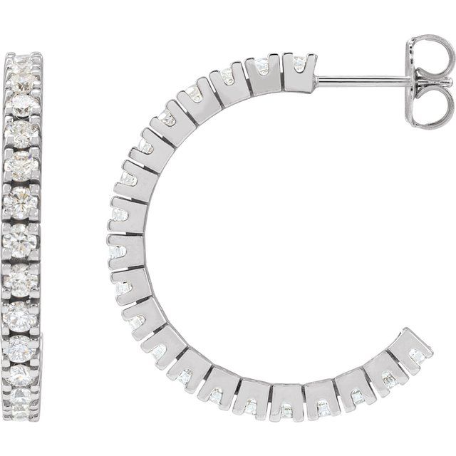 14K White 1 5/8 CTW Natural Diamond 24.7 mm Hoop Earrings