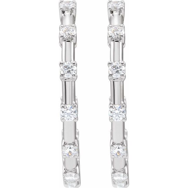 14K White 1 CTW Lab-Grown Diamond Inside-Outside 25.1 mm Hoop Earrings