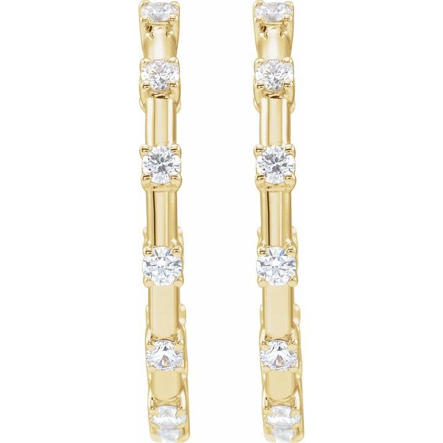14K Yellow 1 CTW Lab-Grown Diamond Inside-Outside 25.1 mm Hoop Earrings