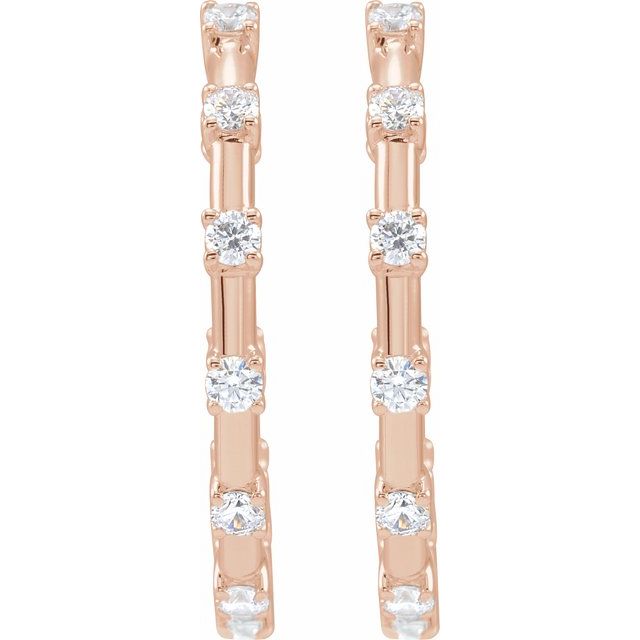 14K Rose 1 CTW Lab-Grown Diamond Inside-Outside 25.1 mm Hoop Earrings