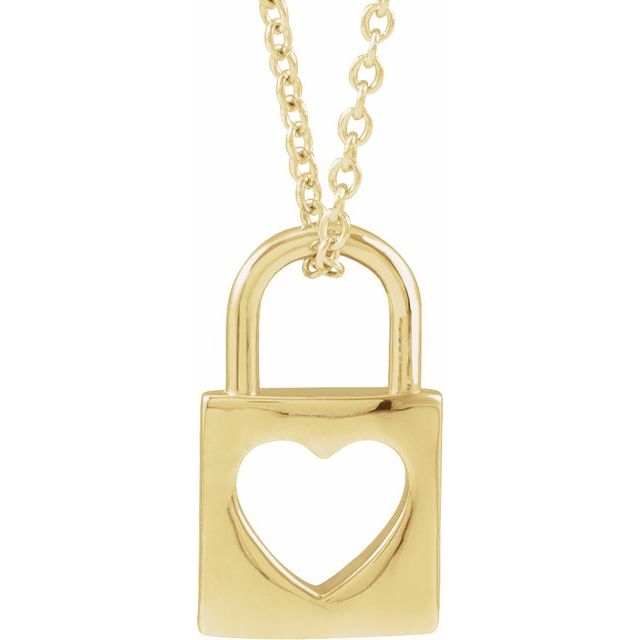 14K Yellow 13.6x9 mm Cutout Heart Lock 16-18
