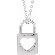 Platinum 13.6x9 mm Cutout Heart Lock 16-18" Necklace