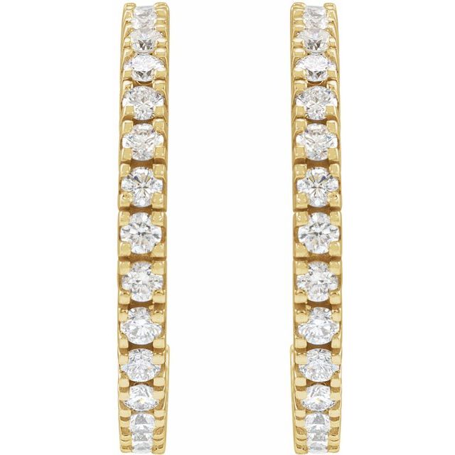 14K Yellow 2 CTW Natural Diamond 27.7 mm Hoop Earrings