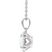14K White Lab-Grown White Opal & .04 CTW Natural Diamond 18" Necklace