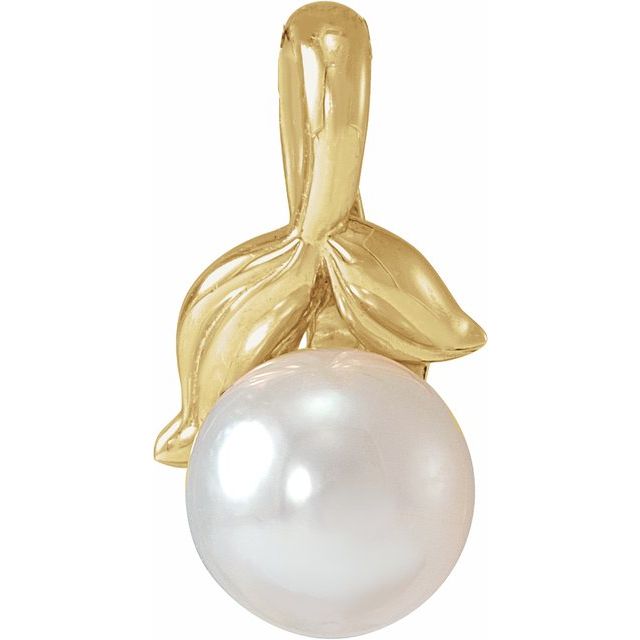 14K Yellow 6-6.5 mm Cultured White Akoya Pearl Floral Pendant