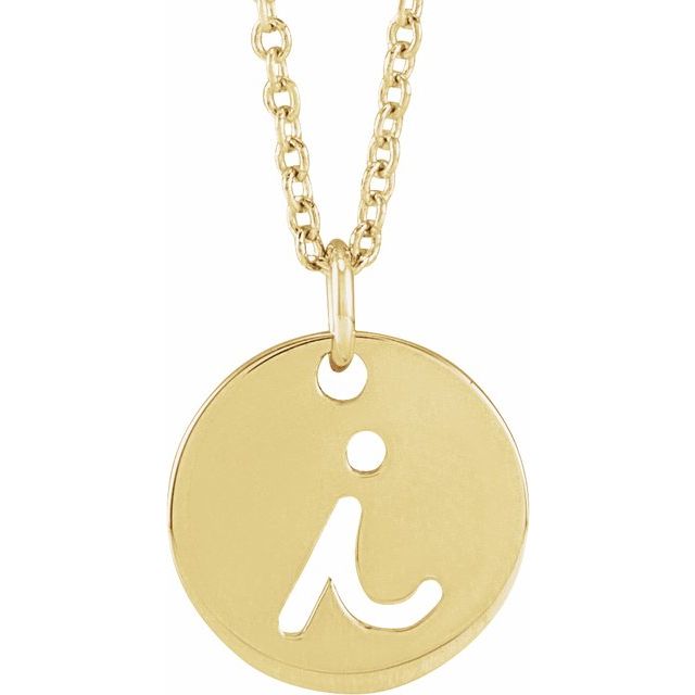 14K Yellow Script Initial I 16-18" Necklace