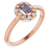 14K Rose Lab-Grown Alexandrite & 1/8 CTW Natural Diamond French-Set Halo-Style Ring