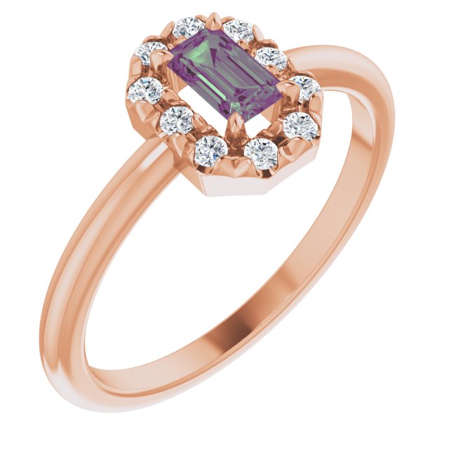 14K Rose Lab-Grown Alexandrite & 1/8 CTW Natural Diamond French-Set Halo-Style Ring