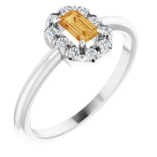 14K White Natural Citrine & 1/8 CTW Natural Diamond French-Set Halo-Style Ring