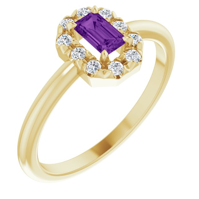 14K Yellow Natural Amethyst & 1/8 CTW Natural Diamond French-Set Halo-Style Ring