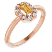 14K Rose Natural Citrine & 1/8 CTW Natural Diamond French-Set Halo-Style Ring