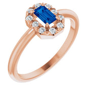 14K Rose Natural Blue Sapphire & 1/8 CTW Natural Diamond French-Set Halo-Style Ring