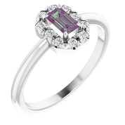 14K White Lab-Grown Alexandrite & 1/8 CTW Natural Diamond French-Set Halo-Style Ring
