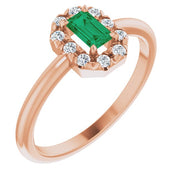 14K Rose Lab-Grown Emerald & 1/8 CTW Natural Diamond French-Set Halo-Style Ring