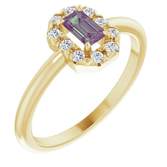 14K Yellow Lab-Grown Alexandrite & 1/8 CTW Natural Diamond French-Set Halo-Style Ring