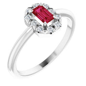 14K White Lab-Grown Ruby & 1/8 CTW Natural Diamond French-Set Halo-Style Ring