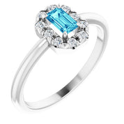 Sterling Silver Natural Blue Zircon & 1/8 CTW Natural Diamond French-Set Halo-Style Ring