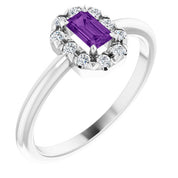 14K White Natural Amethyst & 1/8 CTW Natural Diamond French-Set Halo-Style Ring