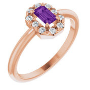 14K Rose Natural Amethyst & 1/8 CTW Natural Diamond French-Set Halo-Style Ring