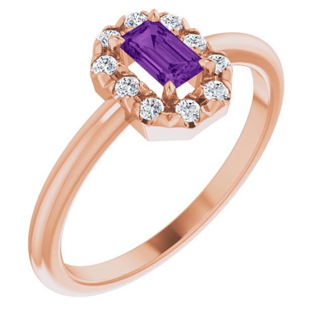 14K Rose Natural Amethyst & 1/8 CTW Natural Diamond French-Set Halo-Style Ring