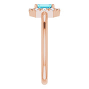 14K Rose Natural Blue Zircon & 1/8 CTW Natural Diamond French-Set Halo-Style Ring